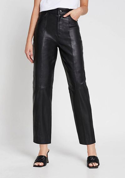 Black Leather Straight Trousers