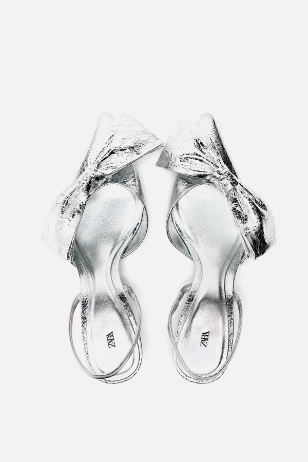 Metallic Kitten Heel Shoes With Bow from Zara