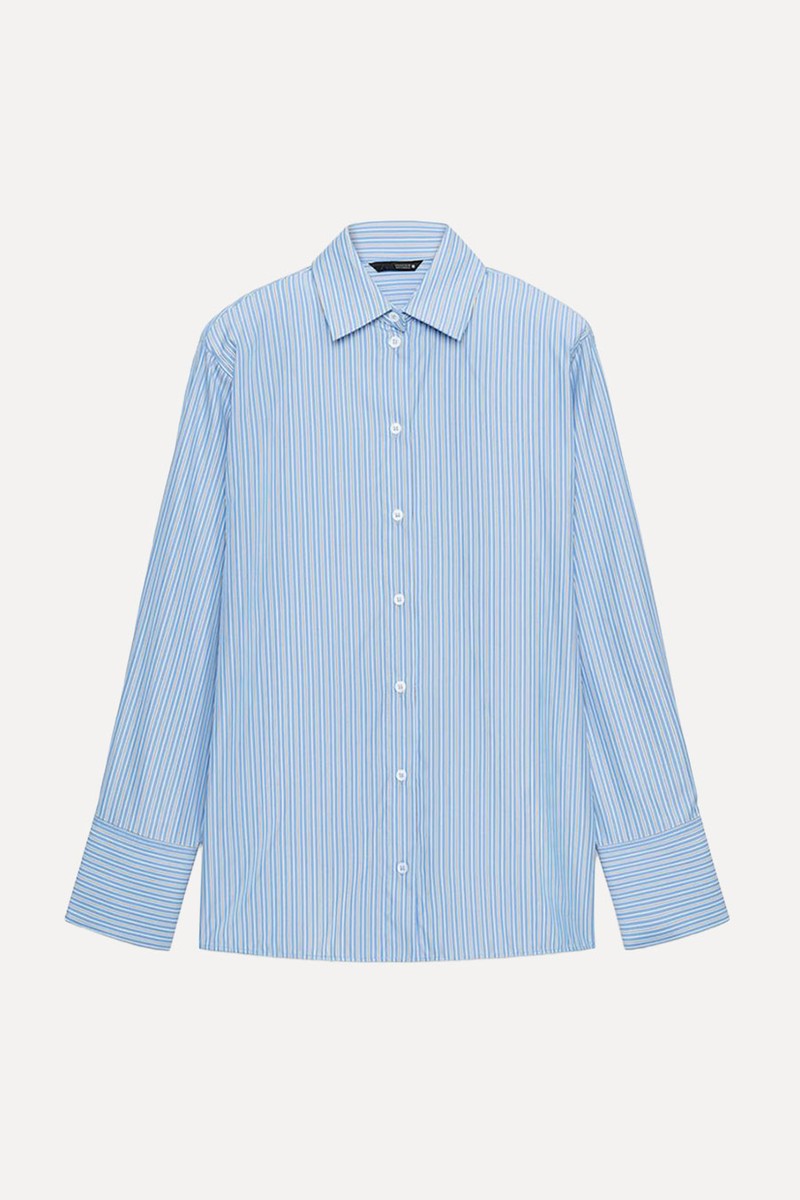 Striped Poplin Shirt With Shoulder Pads