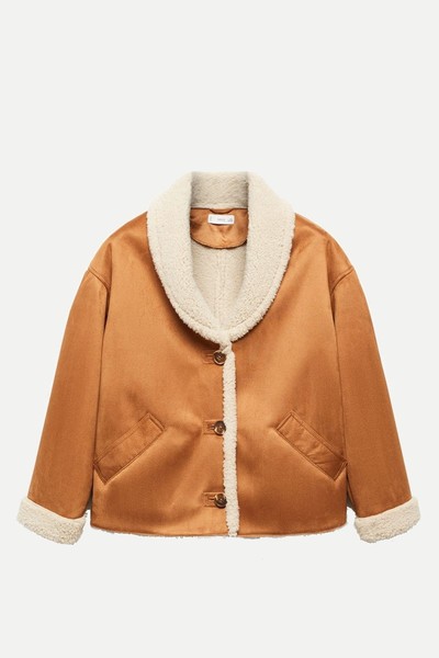 Faux Shearling-Lined Coat from Mango