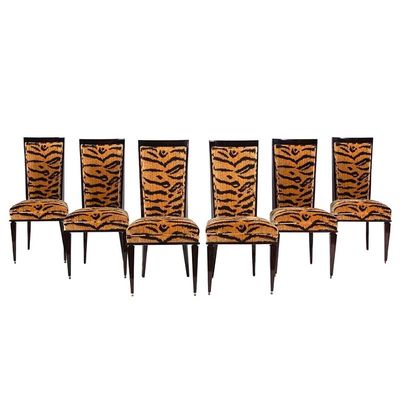 French Art Deco Six Leopard Print Dining Chairs from 1st Dibs
