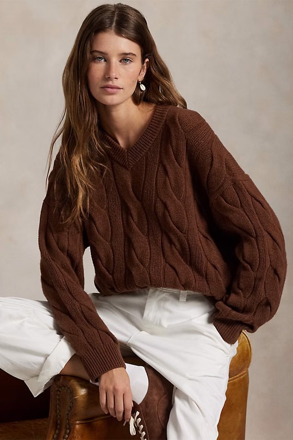 Cable-Knit Wool-Cashmere V-Neck Jumper from Polo Ralph Lauren