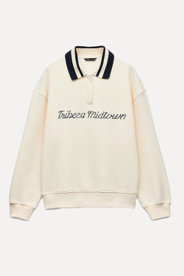 Polo Collar Sweatshirt With Slogan from Zara