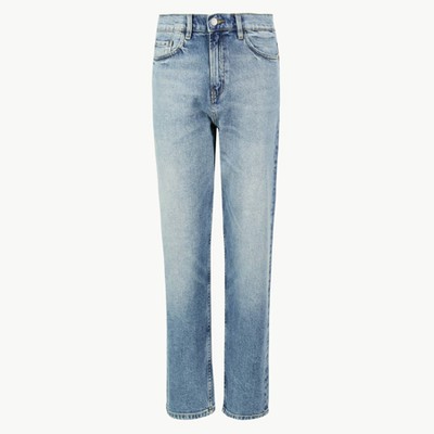 High Waist Straight Leg Ankle Grazer Jeans