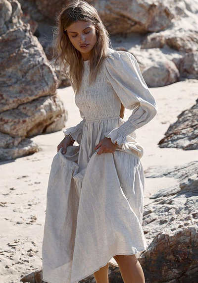 Jorja Natural Linen Midi Dress