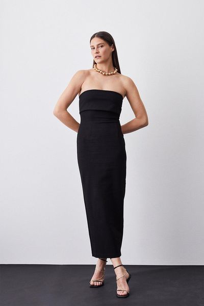 Ponte Zip Detail Bandeau Midi Dress