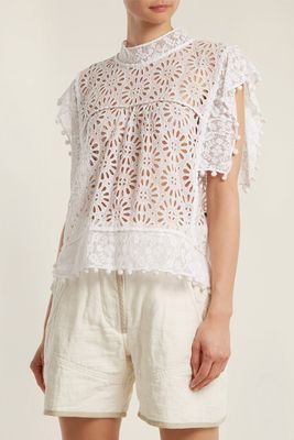 Kery Broderie Anglaise Pom Pom Trimmed Top from Isabel Marant