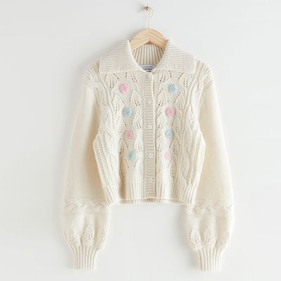 Floral Embroidery Cable Knit Alpaca Cardigan from & Other Stories