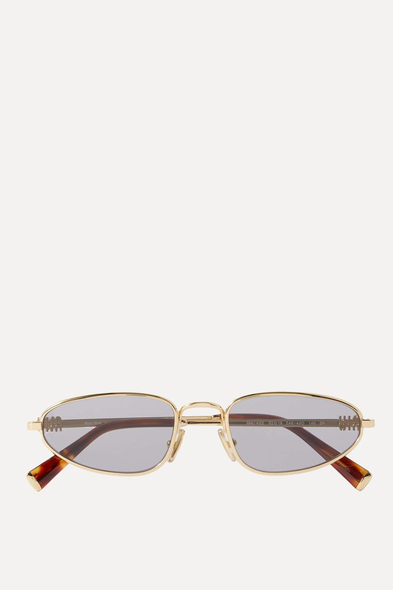 Oval-Frame Gold-Tone Sunglasses from MIU MIU