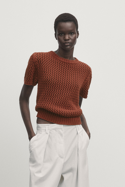Crochet Knit Sweater With Short Sleeves from Massimo Dutti