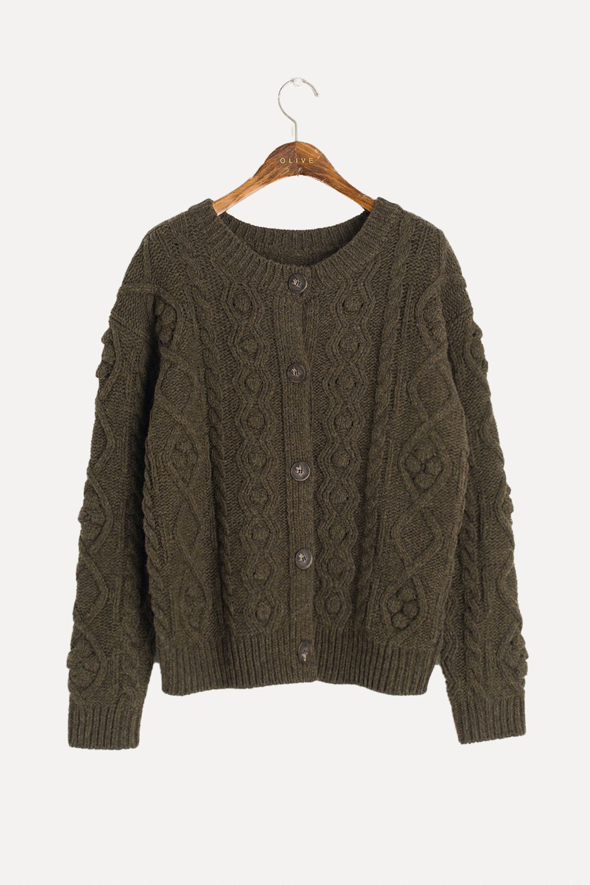 Two-Way Pompom Aran Cardigan from Olive