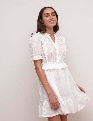 Pure Cotton Broderie V-Neck Mini Tea Dress, £55