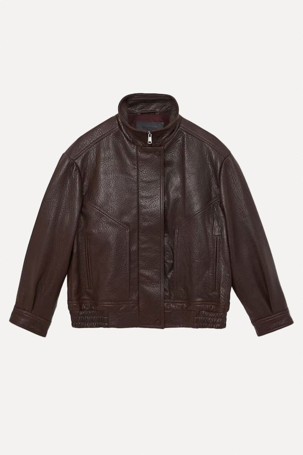Kiara Oversize Grained-Leather Bomber Jacket from Reiss