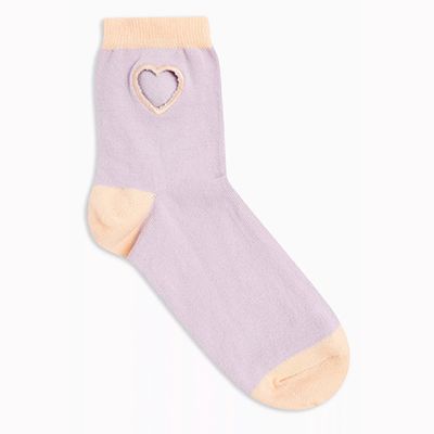 Cut Out Heart Socks In Lilac from Topshop