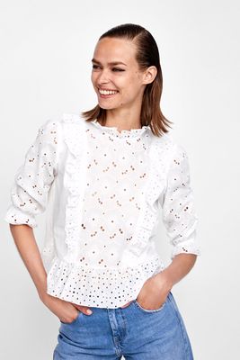 Die-Cut Embroidered Blouse from Zara