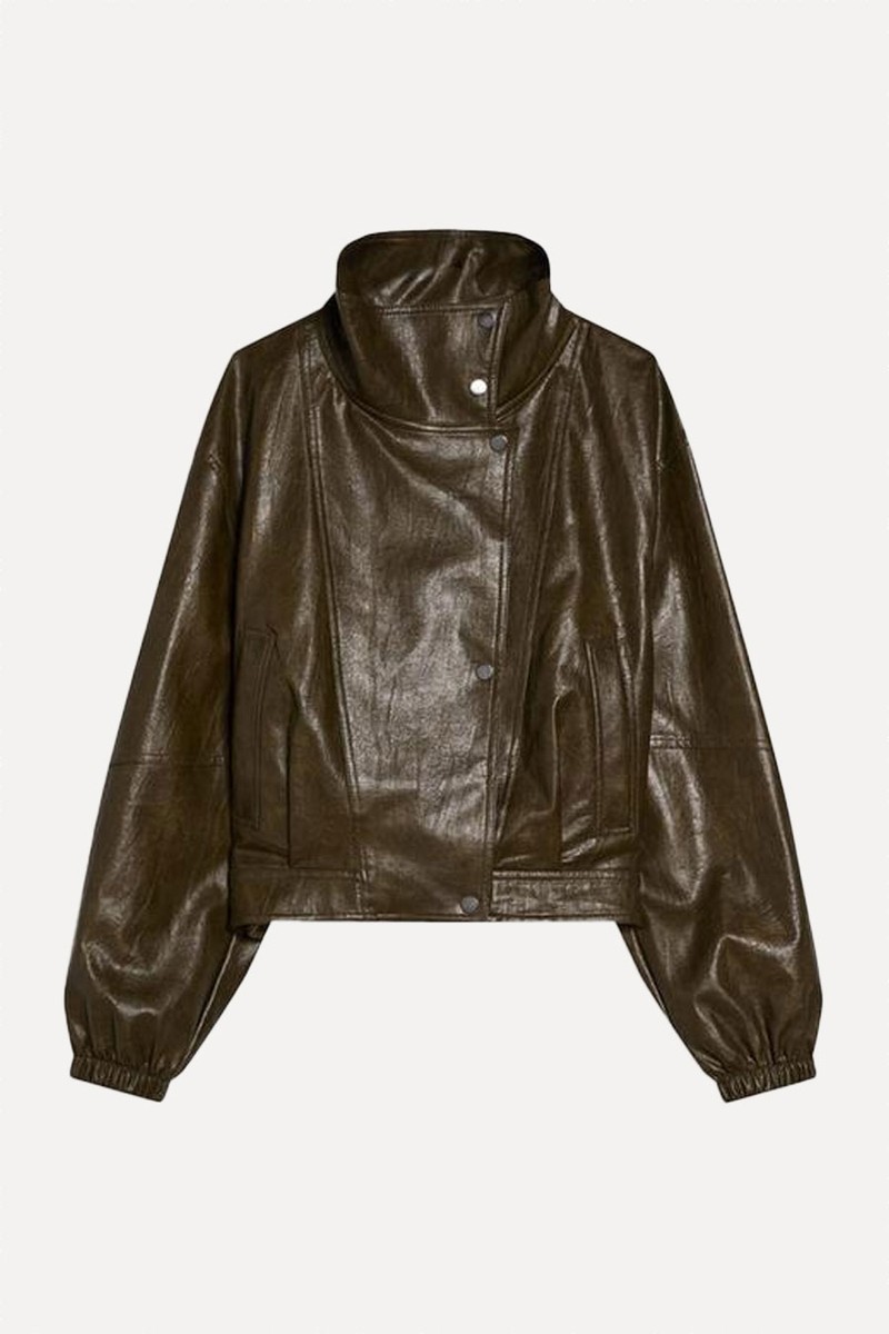 Leather Effect Lapel Jacket from Bershka