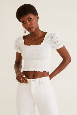 Embroidered Ruched Top from Mango