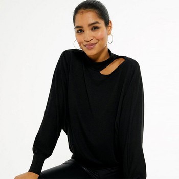 Black High Neck Cut Out Shoulder Jumper