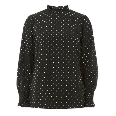 Shirred Polka Dot Print Top