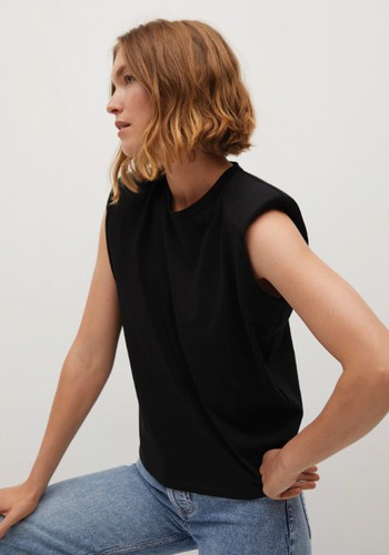 Organic Cotton Shoulder Pad T-Shirt Black from Mango