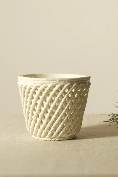 1950's White Ceramic Rope Planter from Albion Nord
