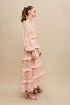 Long Ruffled Sequinned Dress from Maje
