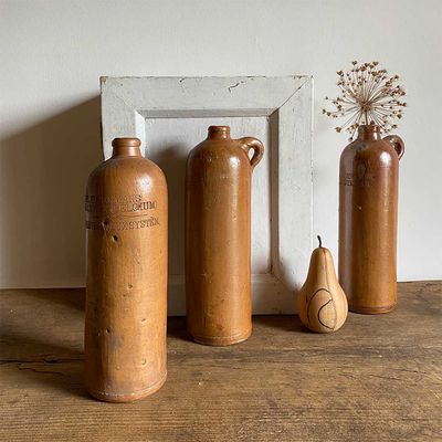 Vintage Earthenware Genievre Bottle from Home Barn