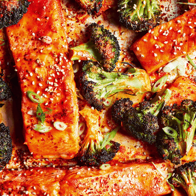 Korean Salmon & Broccoli Traybake