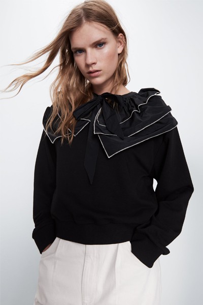 Contrast Sweatshirt With Ruffle Trims