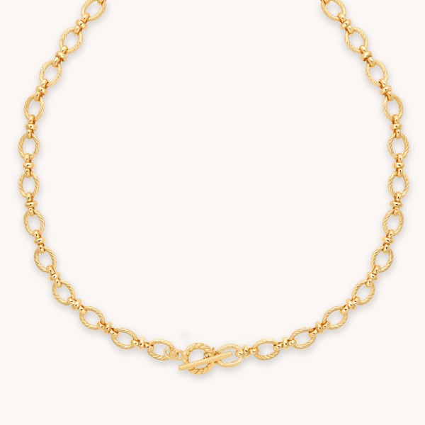 Textured Oval Link T-Bar Necklace