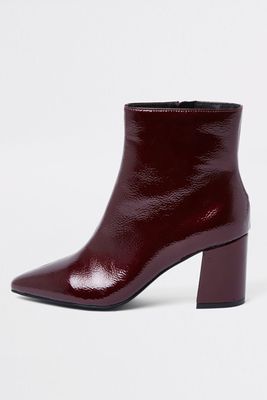 Dark Red Pointed Toe Block Heel Boots