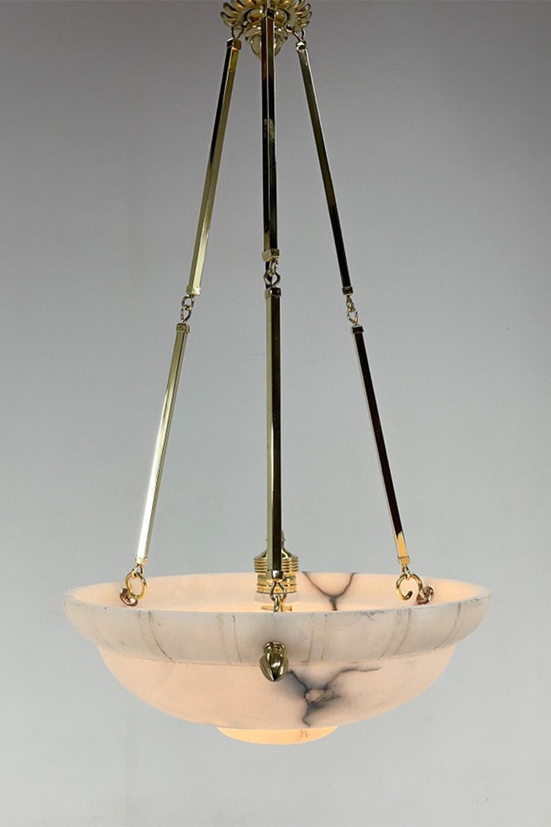 Art Deco Alabaster Pendant On Brass Chains from Davintdesign