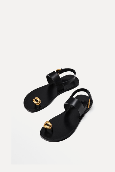 Flat Sandals With Metallic Embellishment, £99.95 | Massimo Dutti