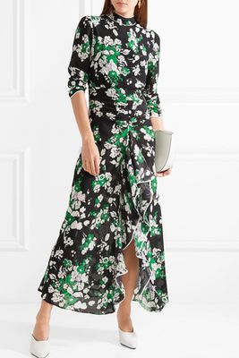 Lucy Ruffled Floral Print Silk Crepe De Chine Midi Dress from Net A Porter