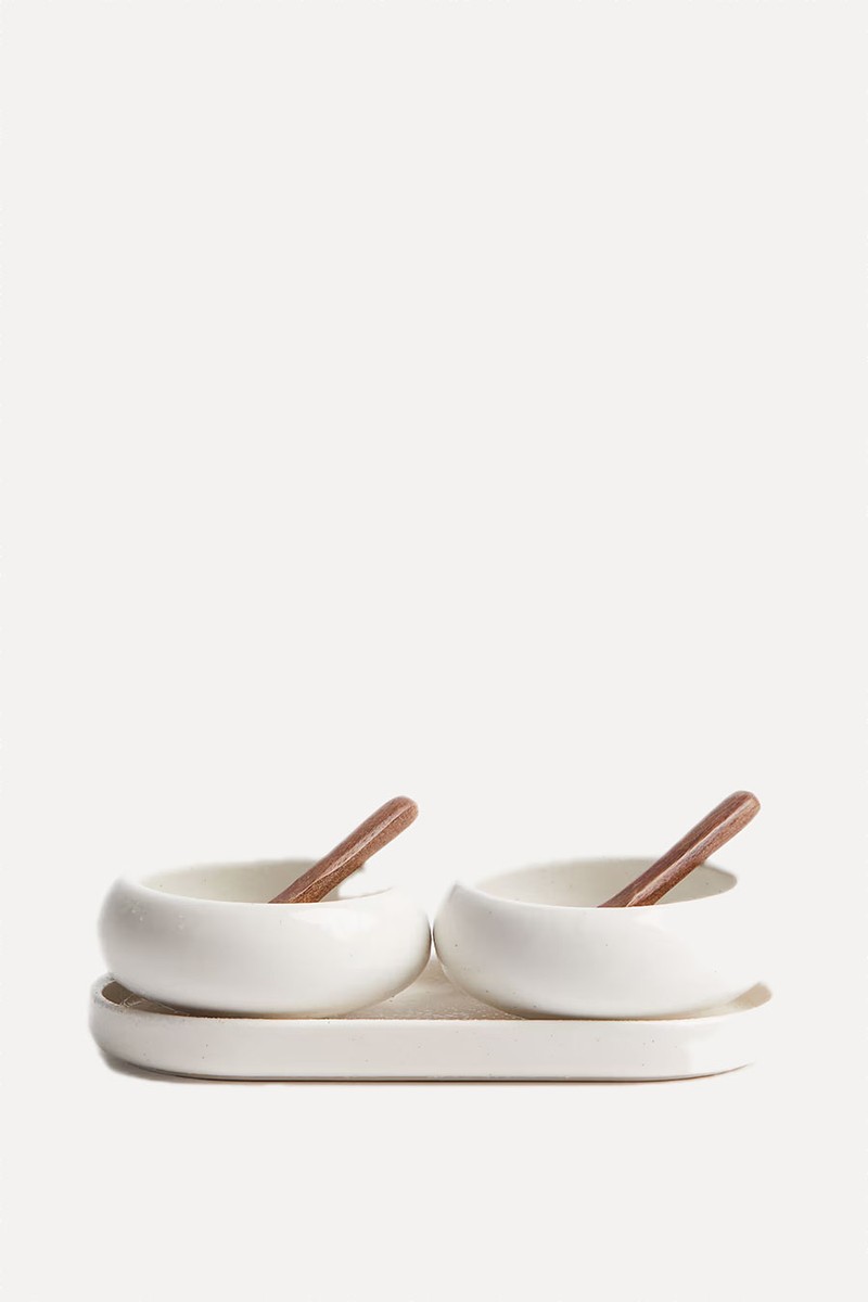 Pack Of 2 Stoneware Bowls With Spoons