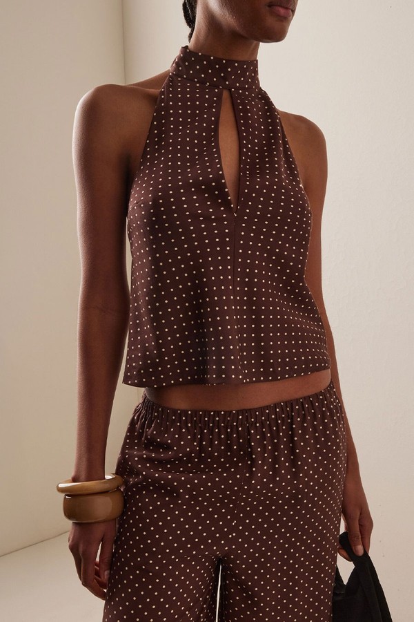 Phoebe Polka-Dot Woven Tie-Neck Top from Posse 