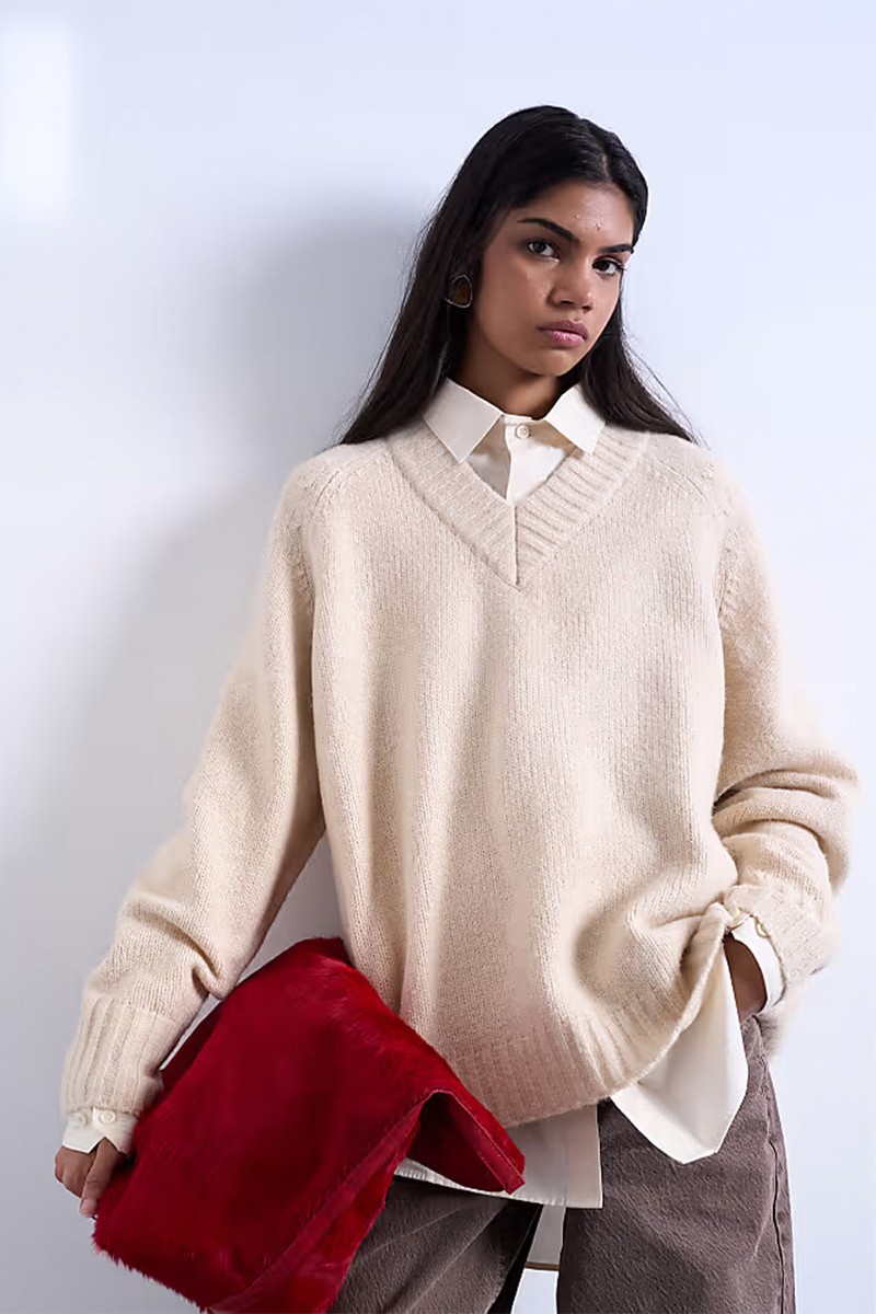 Knitted Clean V-Neck Jumper from Topshop