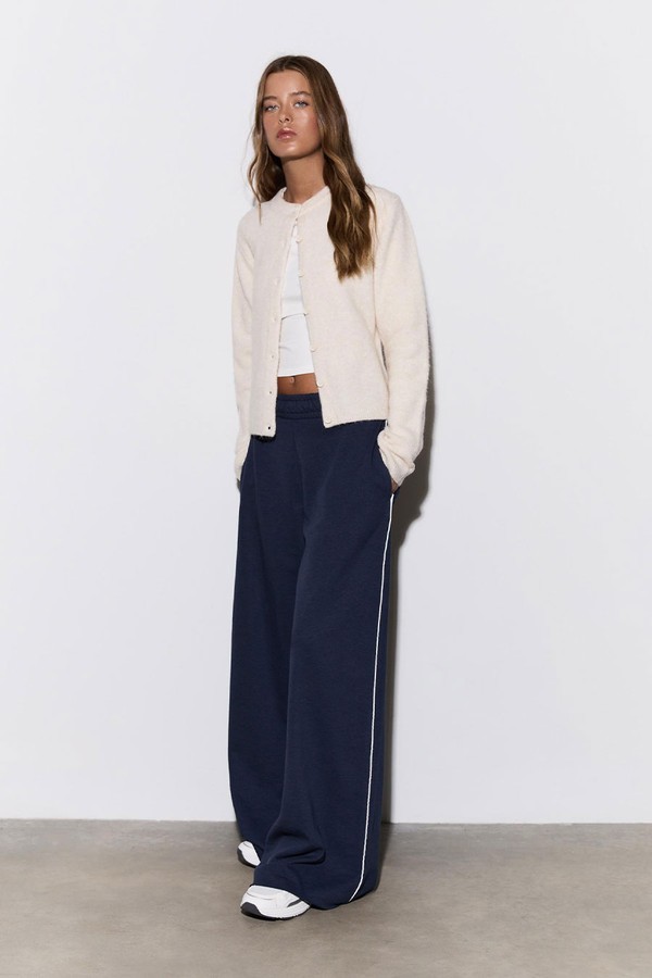 Wide-Leg Plush Trousers With Trim Detail from Stradivarius