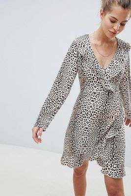 Wrap Dress With Ruffles In Leopard Print from Wednesday's Girl