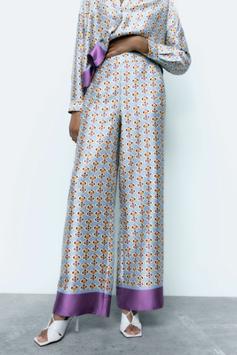 Geometric Print Satin Trousers from Zara