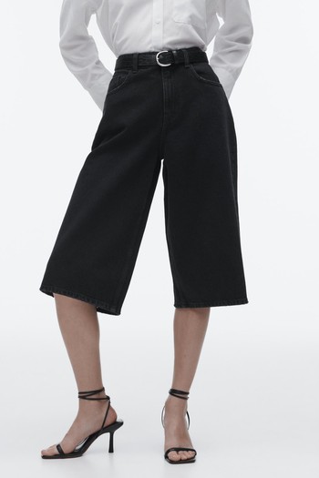 Long Denim Bermuda Shorts With Belt Detail, £29.99 | Zara