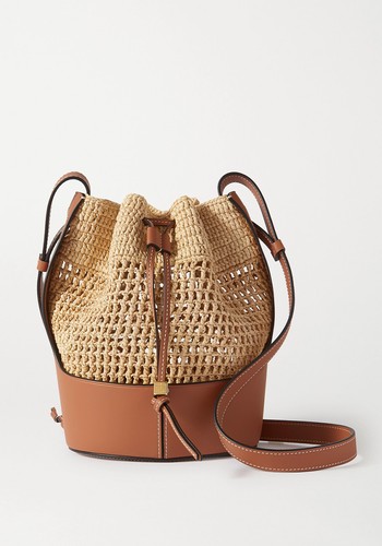 Balloon Small Leather & Raffia Bucket Bag from Loewe