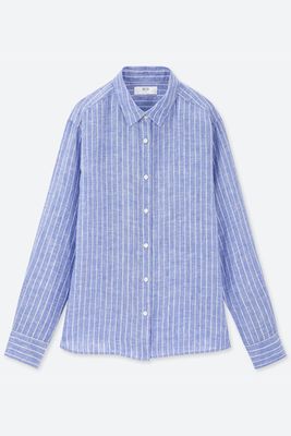 Premium Linen Striped Long Sleeved Shirt from Uniqlo