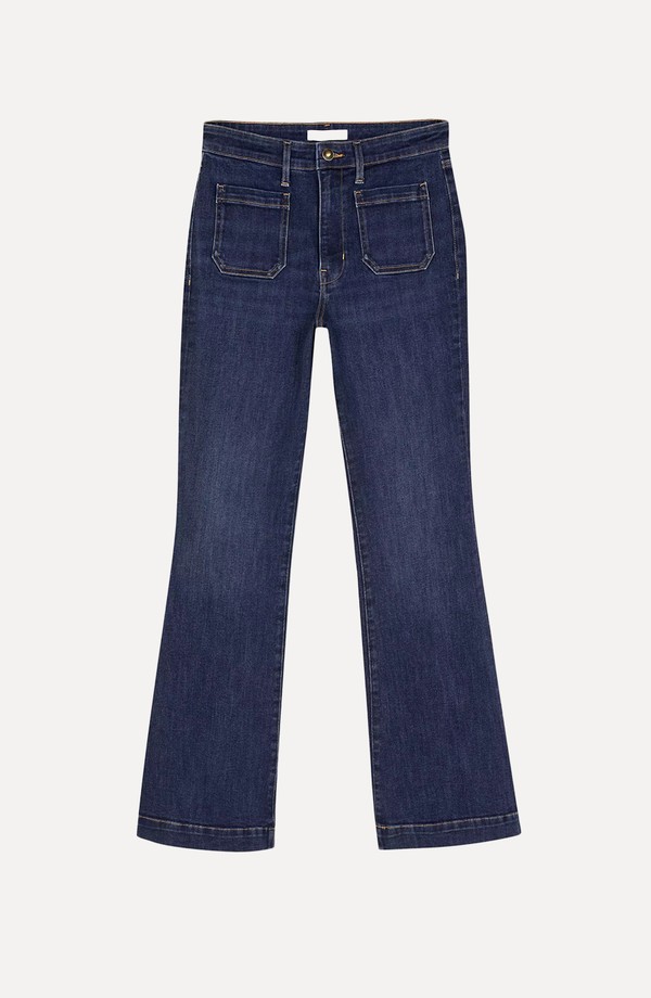 Patch Pocket Mid-Rise Flared Jeans