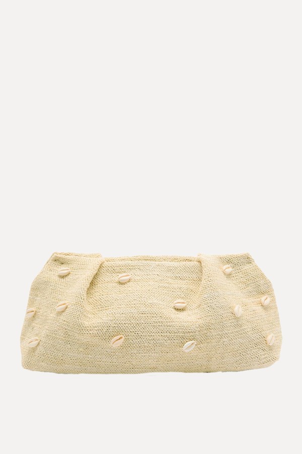 Sisal Shell-Embellished Straw Clutch from SENSI STUDIO