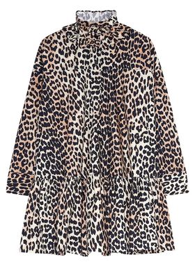 Leopard Print Cotton Poplin Mini Dress from Ganni