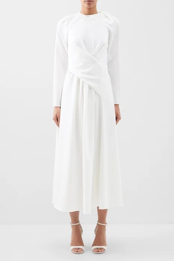 Susannah Detachable-Sleeve Wool-Crepe Midi Dress