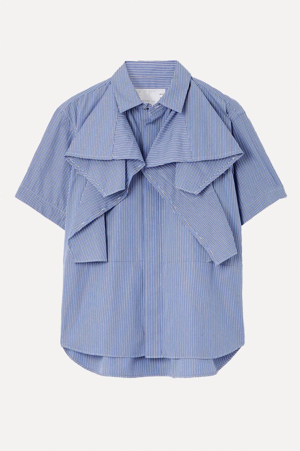 Draped Striped Cotton-Poplin Shirt