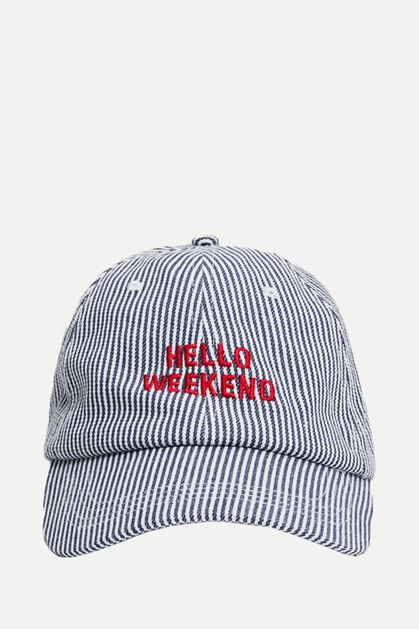 Striped Slogan Cap from Stradivarius