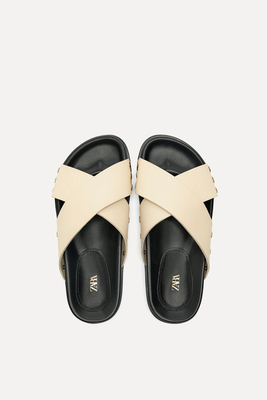 Flat Leather Slider Sandals
